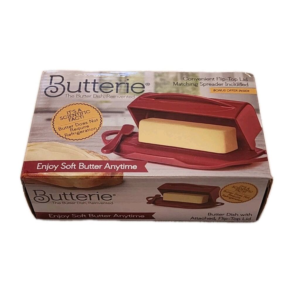 NEW Butterie Convenient Flip-Top Butter Dish RED Shatterproof Box Kitche Sealed